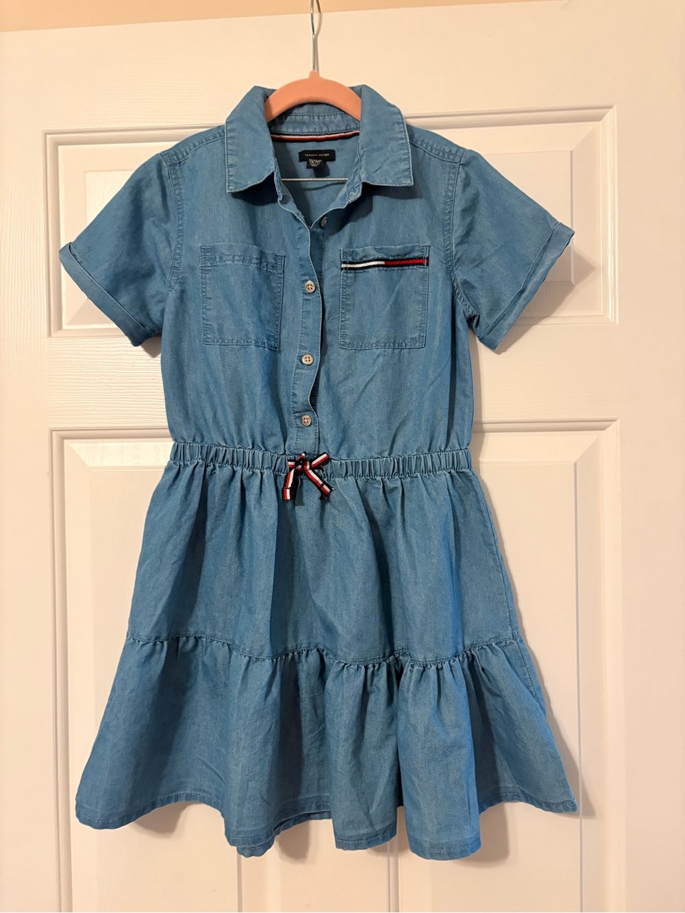 Tommy Hilfiger Light Blue Denim Shirt Dress with Waist Tie
